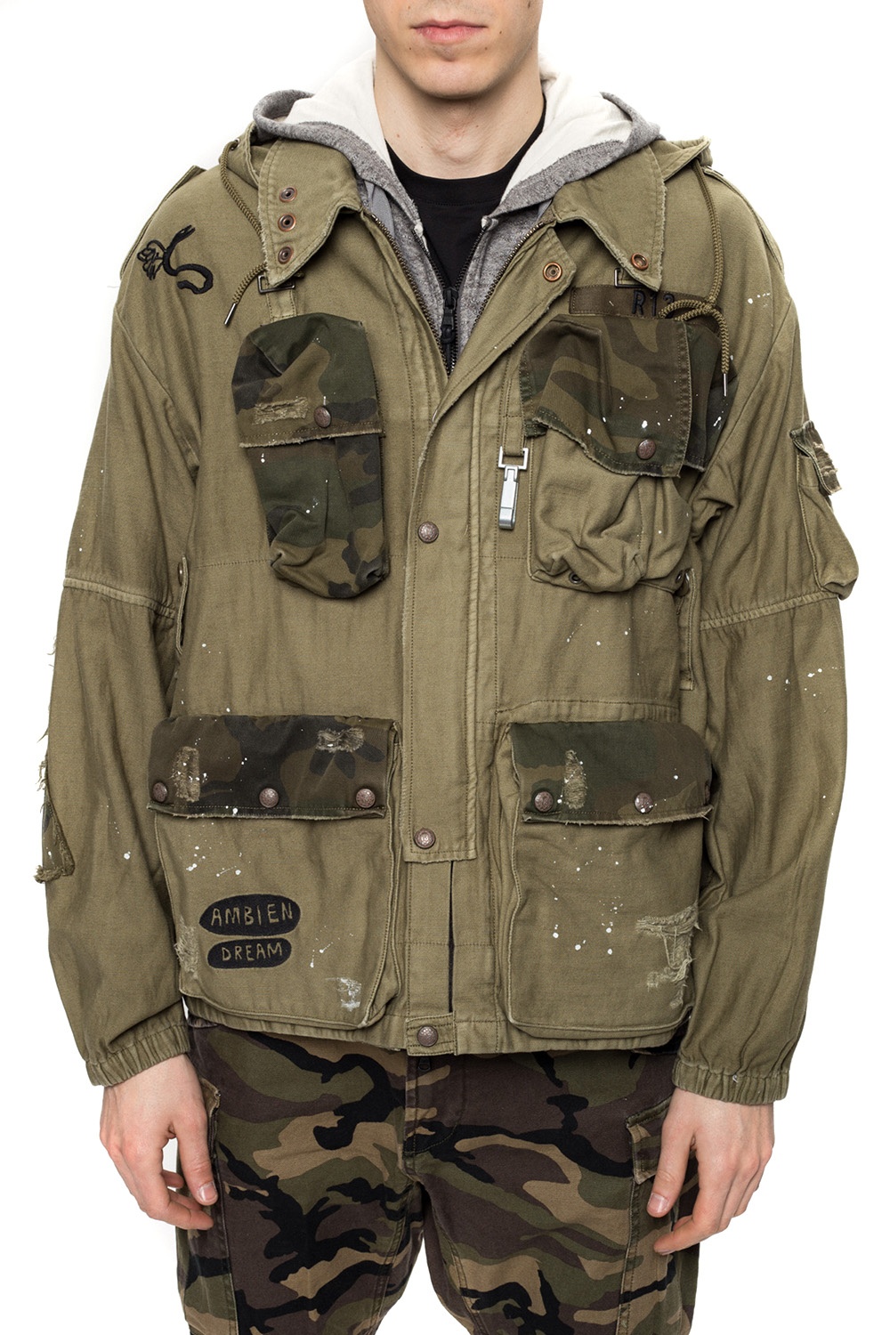 Green Distressed parka R13 Vitkac Italy